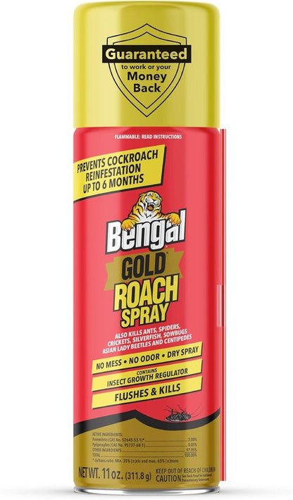 Bengal Gold Roach Spray - Odorless, Stain-Free Bug Control - Lasts Up to 6 Months | 11 oz