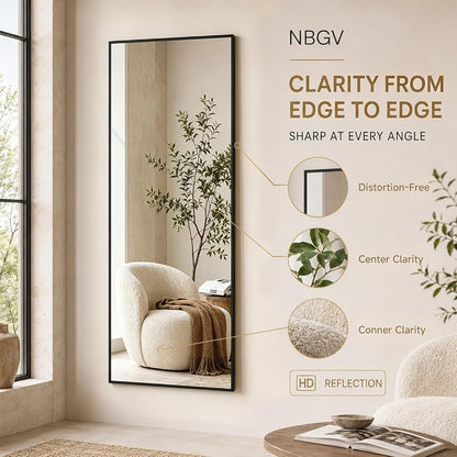 58x20 Full Length Mirror, Wall-Mounted / Freestanding Black Frame - Wide Body Mirror (Variation: Black+58"L x 20"W)