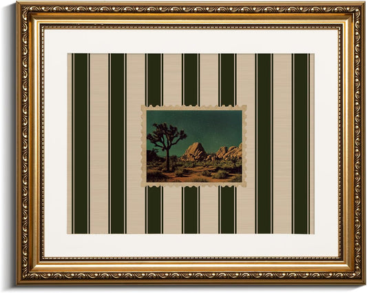 VIYYIEA Gold Framed Wall Art - Vintage Western Scenic Stamps Canvas Print for Home Decor | 16L x 13W