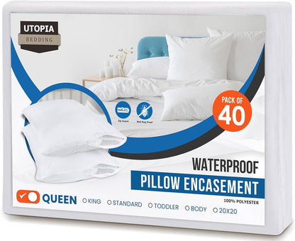 Utopia Bedding Waterproof Pillow Protectors - Bed Bug & Dust Mite Proof | Queen Size (Set of 4) - White