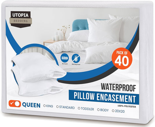 Utopia Bedding Waterproof Pillow Protectors - Bed Bug & Dust Mite Proof | Queen Size (Set of 4) - White