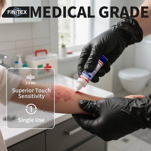 FINITEX Nitrile Disposable Black Gloves - 3.5mil Powder-Free & Latex-Free | Ideal for Cleaning & Food Prep (Pack of 60)
