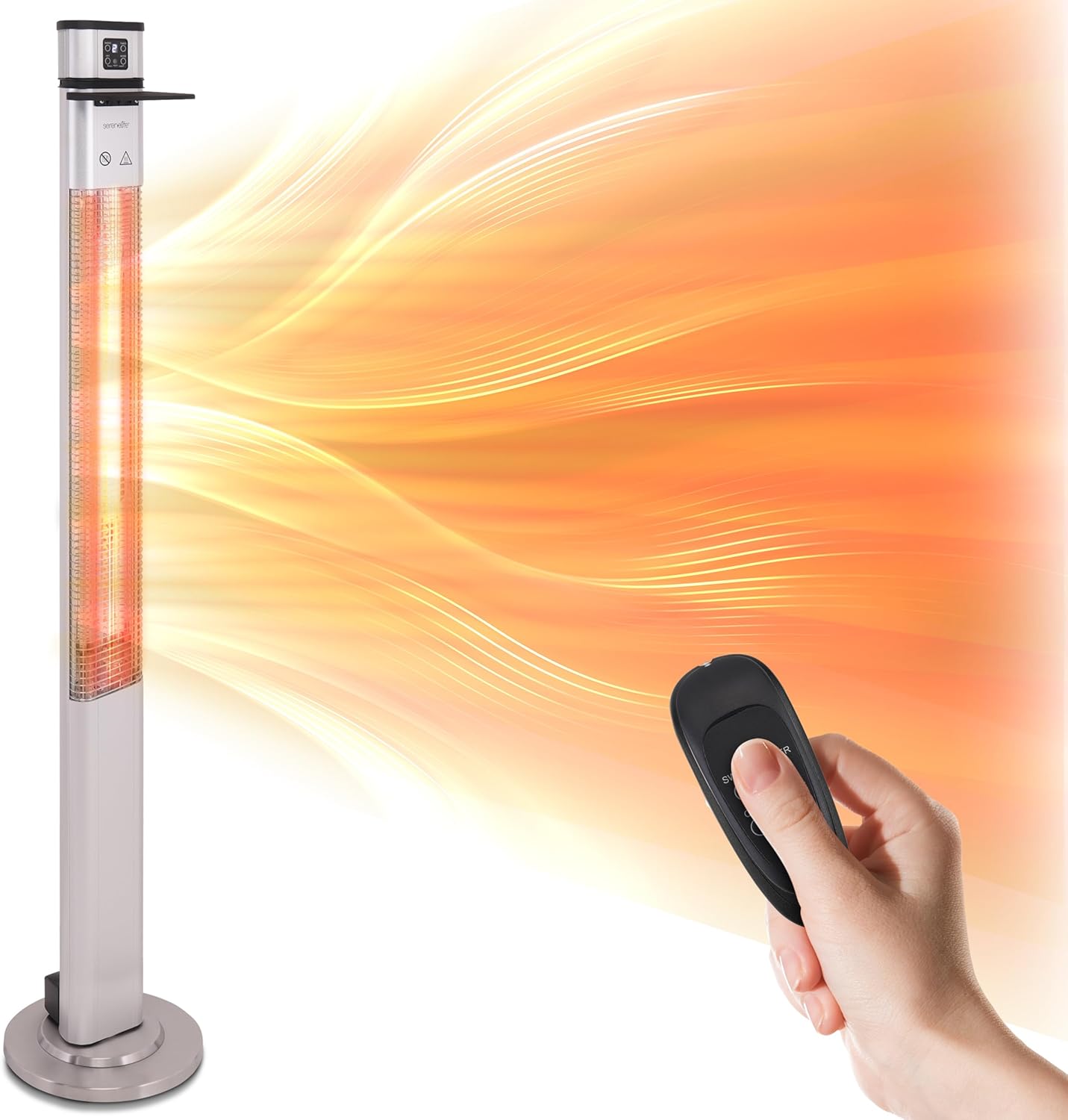 SereneLife Infrared Patio Heater - 1500W Electric Indoor/Outdoor Heater with Remote Control | Portable Silver Design for Restaurants, Patios, and Backyards