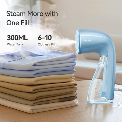 HiLIFE Steamer for Clothes, Portable Handheld Design, 240ml Big Capacity, 700W, Strong Penetrating Steam, Removes Wrinkle, for Home, Office and Travel(ONLY FOR 120V) (sky blue)