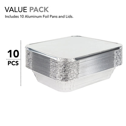 Stock Your Home 9x13 Pans with Lids (10 Pack) - Aluminum Foil Pans with Lids - Disposable Foil Tray - Half Size Steam Table Deep Pans - Tin Foil Pans for Cooking, Food Storage, BBQ, Grilling, Catering