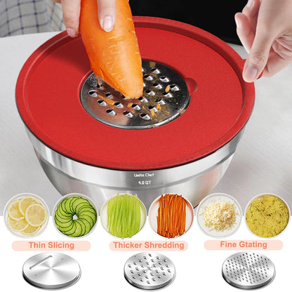 Umite Chef Mixing Bowls Set - 8PCS Stainless Steel with Airtight Lids & Non-Slip Bottoms | 5QT to 1.5QT
