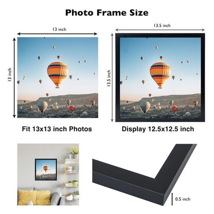 JCJMY 13x13 Picture Frame Black for Wall Hanging, Wall Mounting Horizontally or Vertically, 13 x 13 Square Wall Gallery Poster Photo Frame with Shatter Resistant Plexiglass, Black