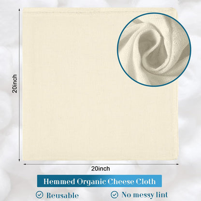 Peryiter Cheese Cloth - 40 Pcs Unbleached Cotton Straining Fabric | 20x20 Inch Reusable Muslin Bags for Cheese Making & Juicing