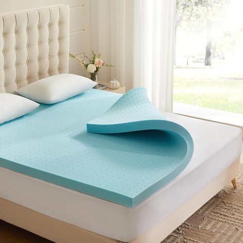 Eiayeebil Memory Foam Mattress Topper - Gel-Infused Ventilated Comfort | Twin XL Size, Soft Blue