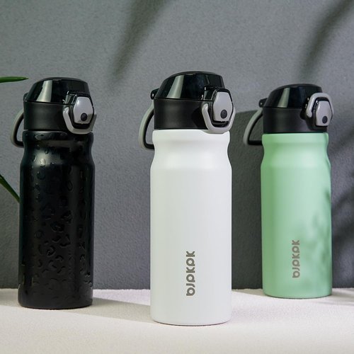 BJPKPK Insulated Water Bottle - 18oz Stainless Steel Flask with Straw & Leak-Proof Lid | White