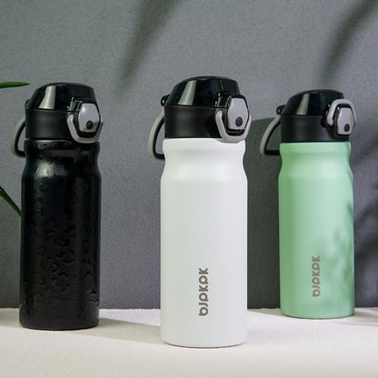 BJPKPK Insulated Water Bottle - 18oz Stainless Steel Flask with Straw & Leak-Proof Lid | White