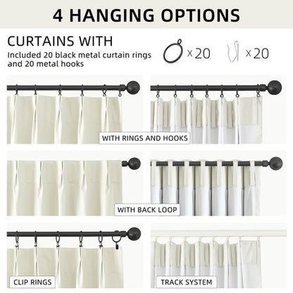 ChrisDowa Ivory Pinch Pleated Blackout Linen Curtains 84 inches Long 2 Panels for Living Room Bedroom Farmhouse Room darking Thermal Insulated Back Tab Hooks Rings Window Treatment Drapes,40x84