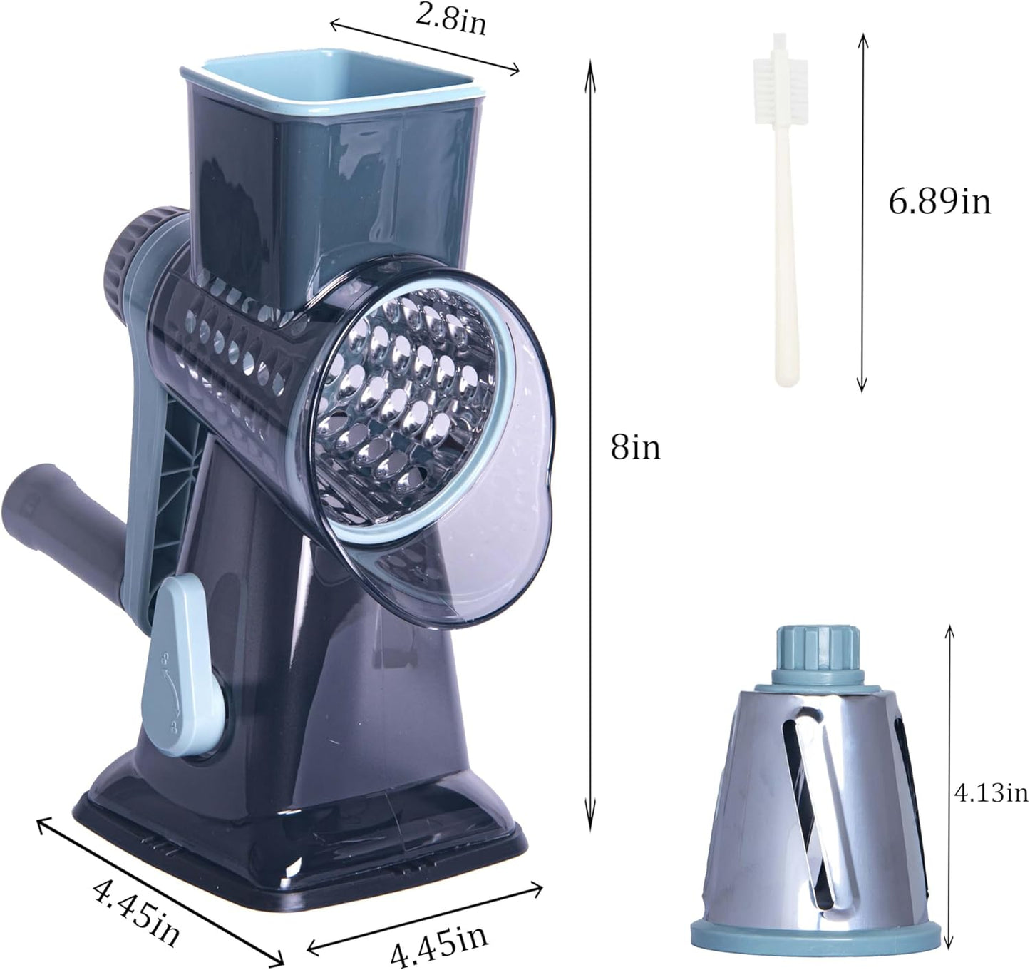 Rotary Cheese Grater by [Brand Name] - Handheld Cheese Shredder with Strong Suction Base | 3 Stainless Drum Blades, Easy to Clean (Blue)