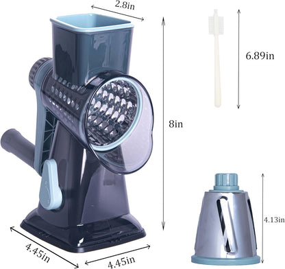 Rotary Cheese Grater by [Brand Name] - Handheld Cheese Shredder with Strong Suction Base | 3 Stainless Drum Blades, Easy to Clean (Blue)