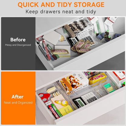 Skiennix Clear Plastic Drawer Organizer Trays - 6 Pack Non-Slip Storage Bins for Kitchen, Makeup & Office