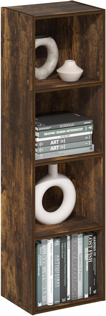 Furinno PASIR 4-Tier Modern Bookshelf - Easy Assembly Open Shelves for Living Room & Home Office | Amber Pine 9 x 12 x 42