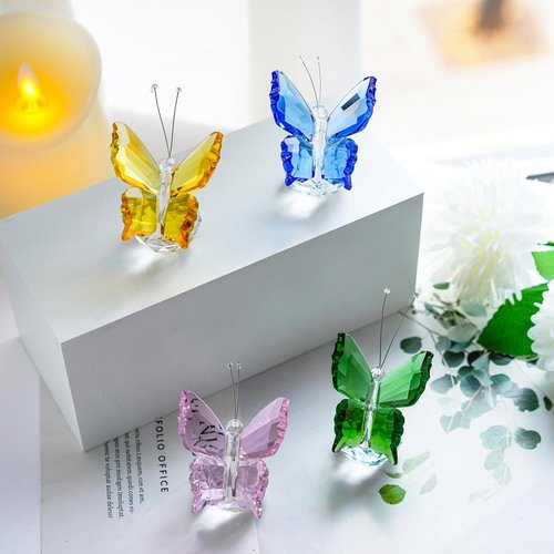 H&D Hyaline & Dora Crystal Butterfly Figurine Set - Elegant Cut Glass Statues with Crystal Ball Base | Pack of 4