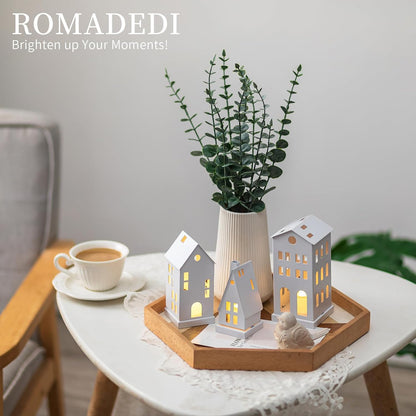 Romadedi White Christmas Village Set - Light Up Candle Holders for Home Decor | Set of 3