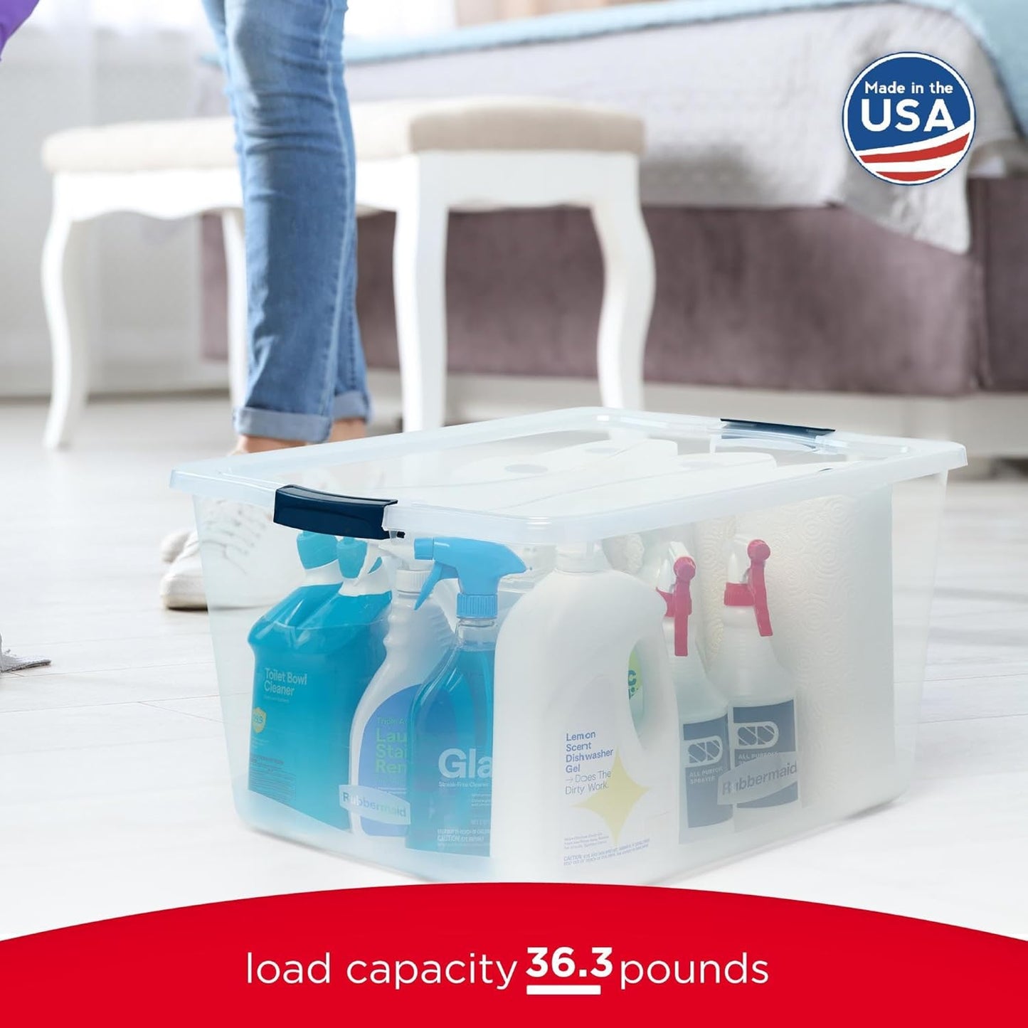 Rubbermaid Cleverstore 71 Qt Clear Storage Bins - Stackable, BPA-Free, 4-Pack | Made in USA