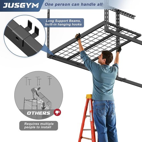 Jusgym Overhead Garage Storage Rack - Height Adjustable 26"-40" | Heavy Duty Metal, 450LBS Capacity