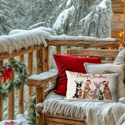 Merry Christmas Dog Throw Pillow Cover 12x20 – Variation: Dogs | Home Decor