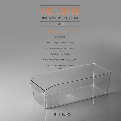 BINO Large Plastic Storage Bins - Multi-Use Fridge/Freezer Organizer | BPA-Free | Curve Collection