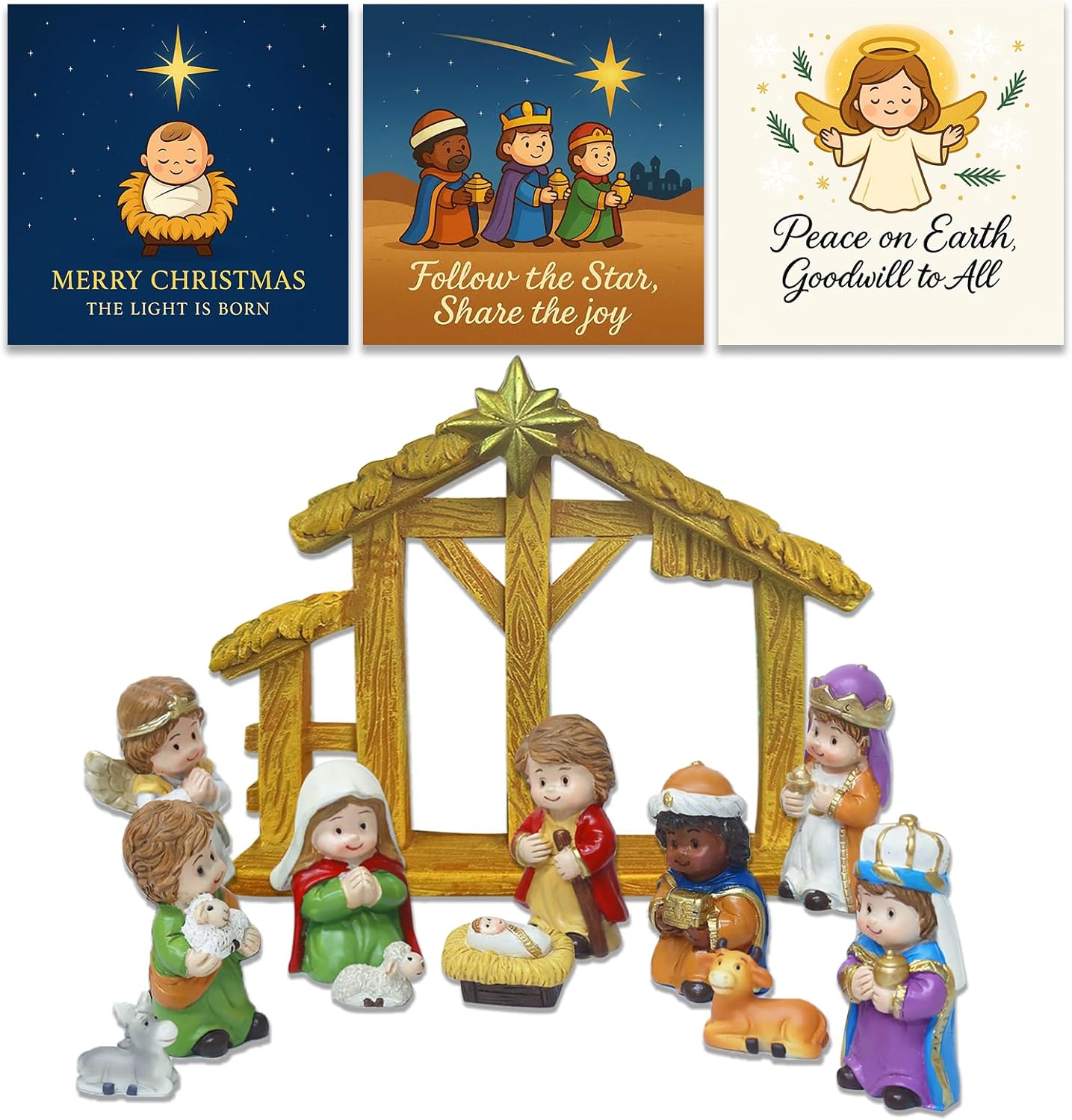 Nativity Scene Figurine Set by 2025 - 12-Piece Christmas Manger Display with Holy Family & Wise Men | Gift-Boxed Holiday Décor