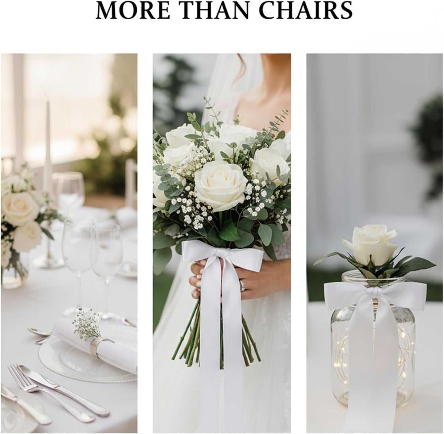 Skiennix 30 Pcs Satin Chair Sashes - 90.55x1.96 Inch Wedding Ribbons for Aisle Decor | White