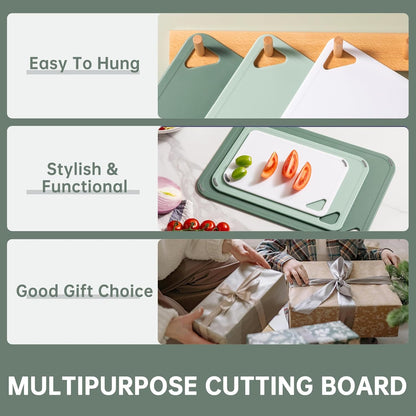 THETCHRY Plastic Cutting Board Set - BPA-Free Non-Slip Chopping Boards for Kitchen | 15"×10"×0.25" Green