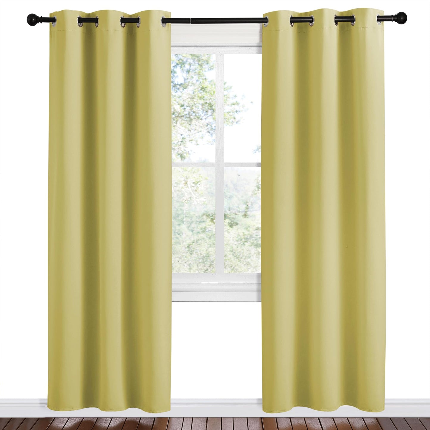 NICETOWN Paler Yellow Room Darkening Curtains for Kitchen, Set of 2, 42 inches Wide by 78 inches Long, Window Treatment Thermal Insulated Solid Grommet Room Darkening Curtains/Drapes for Bedroom