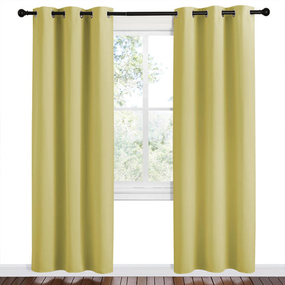 NICETOWN Paler Yellow Room Darkening Curtains for Kitchen, Set of 2, 42 inches Wide by 78 inches Long, Window Treatment Thermal Insulated Solid Grommet Room Darkening Curtains/Drapes for Bedroom