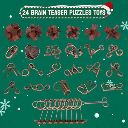 Advent Calendar 2025 - Christmas Countdown Gift Box with 24 Brain Teaser Puzzles for All Ages