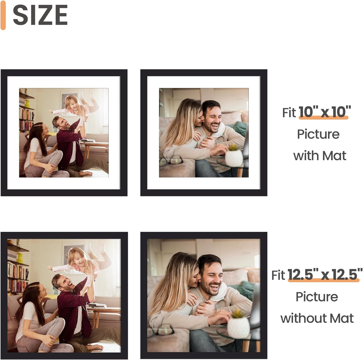Upsimples Vinyl Record Frame - Display 10x10 Pictures with Mat or 12.5x12.5 Without - Black, 1 Pack