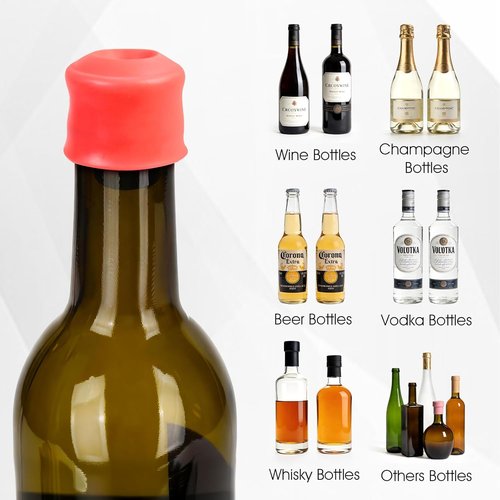 8PCS Silicone Wine Stopper for Wine Bottles, Reusable Sparkling Wine & Champagne Stopper, Double Seal Design to Keep Wine Fresh, Fits Most Bottles, 4 Colors (Grey, Red, Brown, Black)