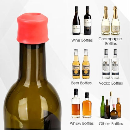 8PCS Silicone Wine Stopper for Wine Bottles, Reusable Sparkling Wine & Champagne Stopper, Double Seal Design to Keep Wine Fresh, Fits Most Bottles, 4 Colors (Grey, Red, Brown, Black)