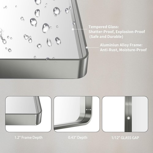 LOAAO Brushed Nickel Bathroom Mirror - 72x40 Inch Rounded Rectangle Design | Anti-Rust, Versatile Hanging Options