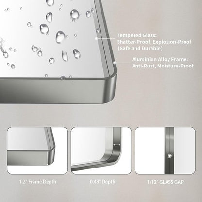 LOAAO Brushed Nickel Bathroom Mirror - 72x40 Inch Rounded Rectangle Design | Anti-Rust, Versatile Hanging Options