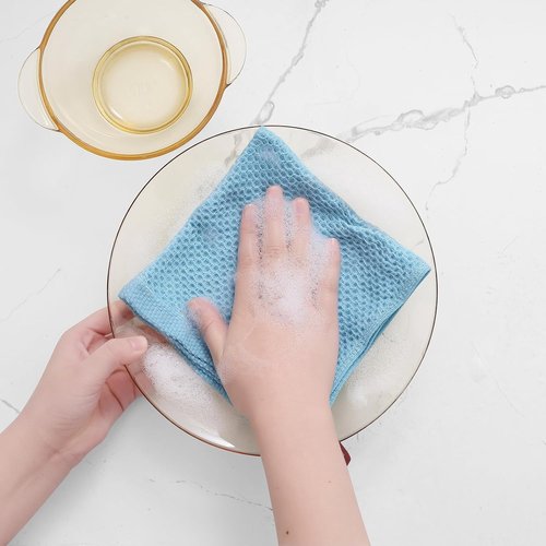 Homaxy Kitchen Dish Cloths - 100% Cotton Waffle Weave, Ultra Soft & Absorbent, 12x12 Inches, 6-Pack | Sky Blue