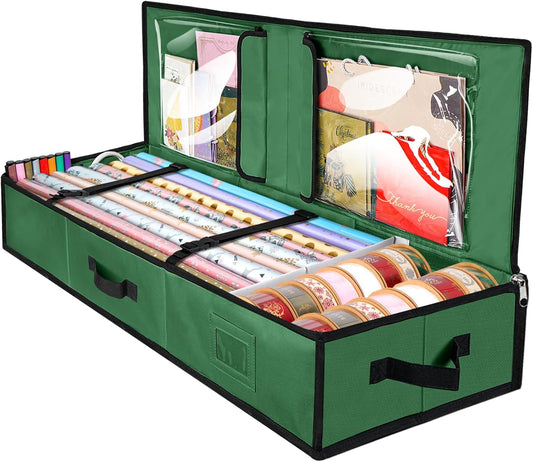 BALEINE Gift Wrap Storage Organizer - 40" Durable 600D Oxford Fabric Bag with Flexible Partitions | Green