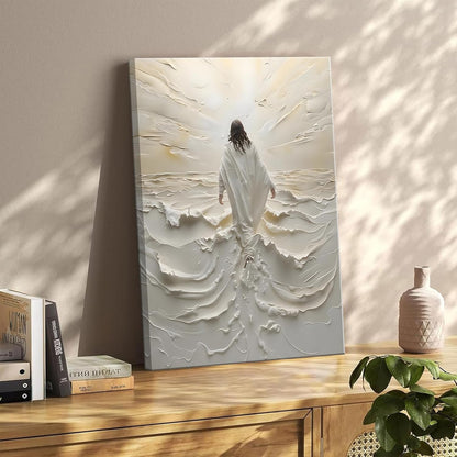 Regine Switzerland Abstract Jesus Walking on Water Canvas Wall Art - Modern Christian Decor 12x16in