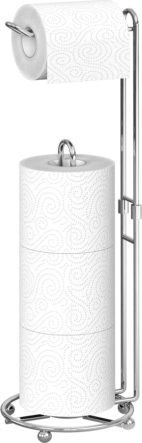 Simple Houseware Toilet Paper Holder - Freestanding Chrome Bathroom Tissue Storage Solution