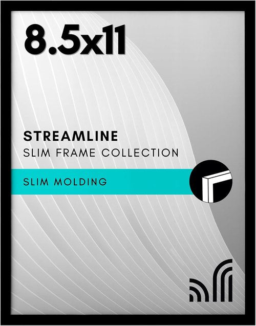 Americanflat 8.5x11 Picture Frame - Shatter-Resistant Glass - Thin Border for Tabletop & Wall Display - Black