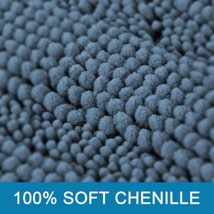 H.VERSAILTEX Bath Mats for Bathroom Non Slip Extra Thick Chenille Striped Bath Rug 24" x 36" Absorbent Non Skid Fluffy Soft Shaggy Rugs Washable Plush Mats for Indoor, Bath Room, Tub - Stone Blue