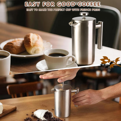 Skiennix French Press Coffee Maker - 34 Oz Double-Walled Insulated Design | 4 Cups, Dishwasher Safe