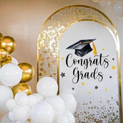 FYSUIMU Graduation Cap Decal - Black & Gold Welcome Sign for Party Backdrop & Balloon Arch