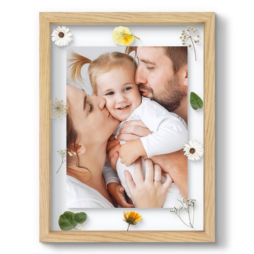 12x16 Floating Picture Frame - Solid Wood Frame for Pressed Flower - Real Glass of Front - Use as 8.5x11 or 11x14 Picture Frame - for Wall Mount Display (Natural Wood, 1 Pack)