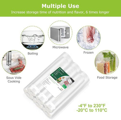 Bonsenkitchen Vacuum Sealer Rolls - 6 Pack of Commercial Grade BPA-Free Bags | 3 Rolls 11" x 20' & 3 Rolls 8" x 20' for Food Storage & Sous Vide Cooking