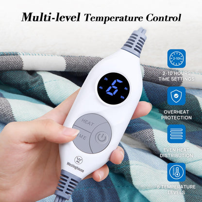 Westinghouse Electric Throw Heated Throw Blanket Soft Flannel & Sherpa Heating Blanket with 6 Heating Levels 2-10 Hours Auto-Off, Overheat Protection Machine Washable, Green 50x60 Inches