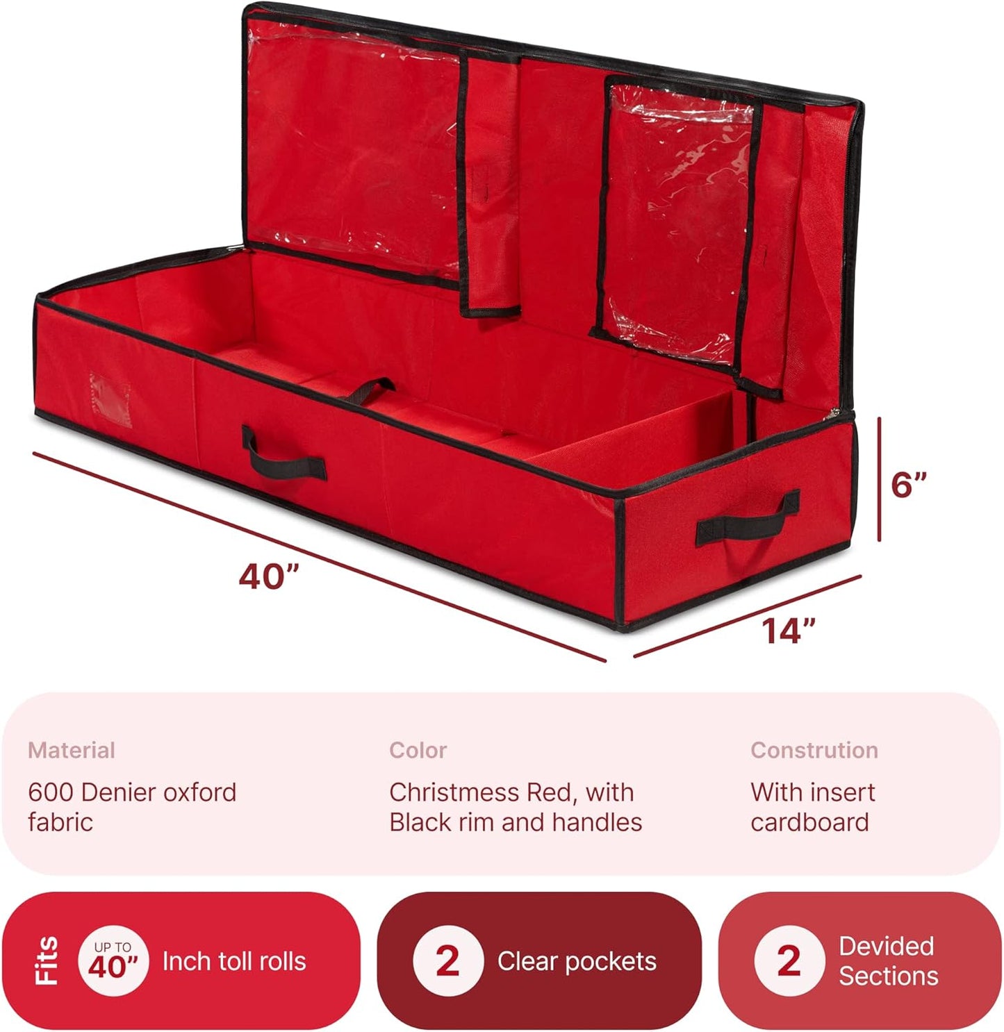 Nakior Christmas Wrapping Paper Storage Container - Organize Up to 24 Rolls | Durable 600D Oxford Fabric