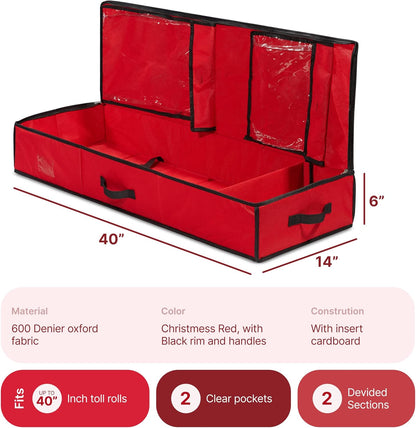 Nakior Christmas Wrapping Paper Storage Container - Organize Up to 24 Rolls | Durable 600D Oxford Fabric